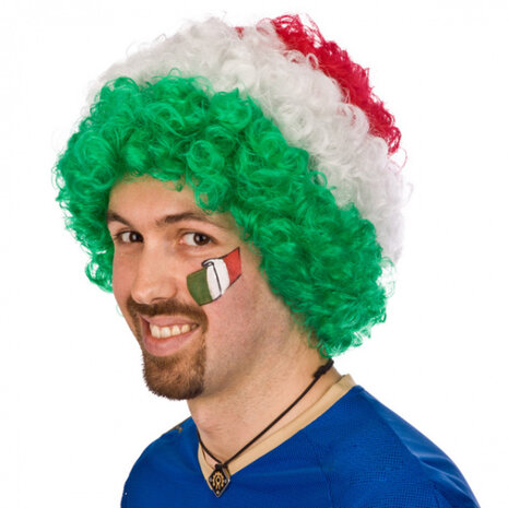 pruik Itali&euml; synthetisch rood/wit/groen one-size