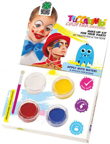 schminkset Clown 4 kleuren waterverf 2-delig