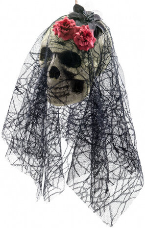 hangdecoratie skelet bruid 50 cm wit/zwart/rood