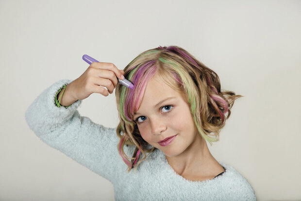 haarkrijt Metallic roze/paars/groen 4-delig