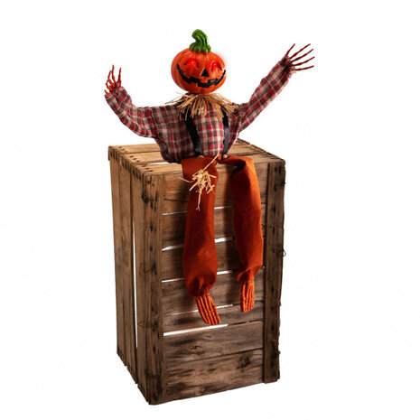 decoratiepop led-pompoen 27 x 32 cm hout oranje