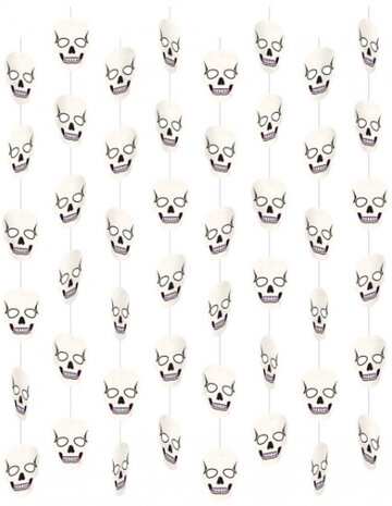 decoratieslinger Skulls 130 cm papier wit/zwart 8 stuks