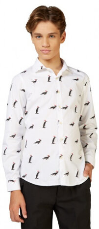 overhemd Christmas Penguins polyester wit mt 170-176