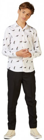 overhemd Christmas Penguins polyester wit mt 170-176