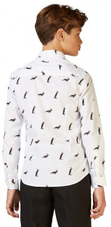 overhemd Christmas Penguins polyester wit mt 170-176