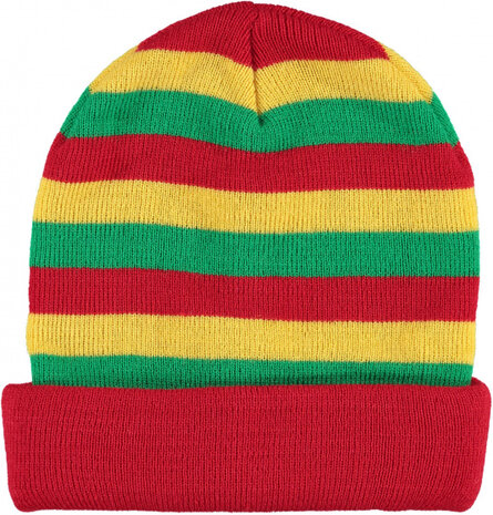 muts Beanie wol rood/geel/groen one-size