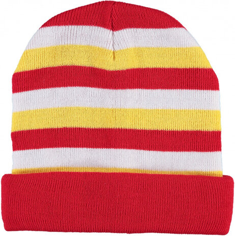 muts Beanie wol rood/wit/geel one-size