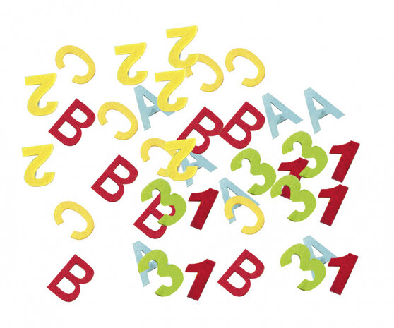 confetti ABC-123 vilt geel/rood/blauw 24-delig