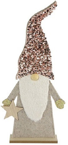Kerstman Duke 27 x 60,5 cm hout grijs/wit/roze