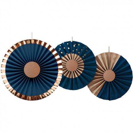 hangspiralen Honeycombs papier 35 cm blauw/goud 3-delig
