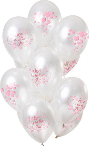 ballonnen Love is in the air 30 cm latex zilver 12 stuks