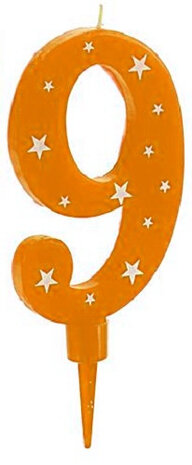 taartkaarsje cijfer 9 wax 17 x 8 cm oranje