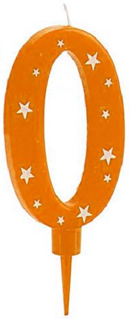 taartkaarsje cijfer 0 wax 17 x 8 cm oranje