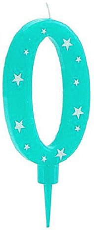taartkaarsje cijfer 0 wax 17 x 8 cm turquoise