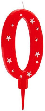 taartkaarsje cijfer 0 wax 17 x 8 cm rood