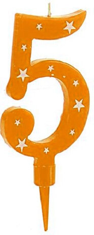 taartkaarsje cijfer 5 wax 17 x 8 cm oranje