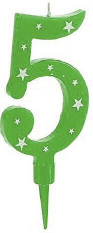 taartkaarsje cijfer 5 wax 17 x 8 cm groen