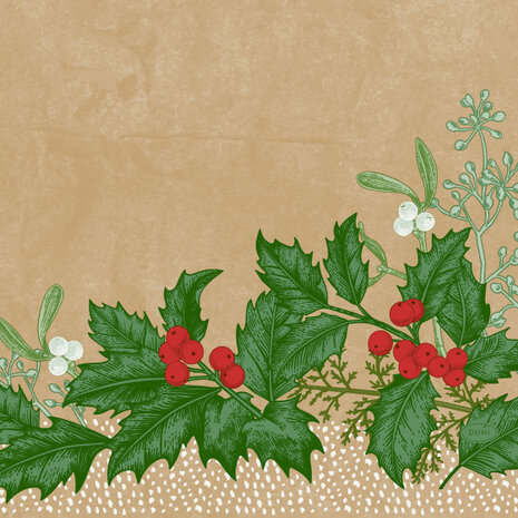 servetten Snowy Berries 3-laags 33 cm papier bruin/groen