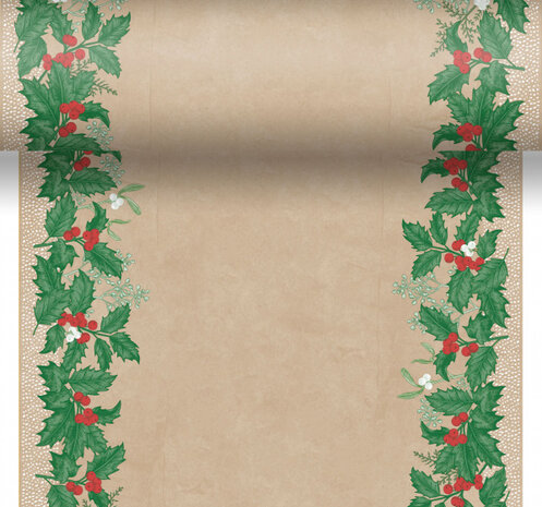 tafelloper Snowy Berries 480 cm papier bruin/groen