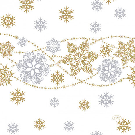 servetten Snow Glitter 3-laags 33 cm papier wit/goud