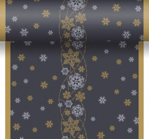 tafelloper Snow Glitter 480 cm papier zwart/goud/zilver