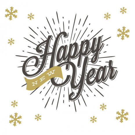 servetten New Year 3-laags 33 cm papier wit/goud 20 stuks