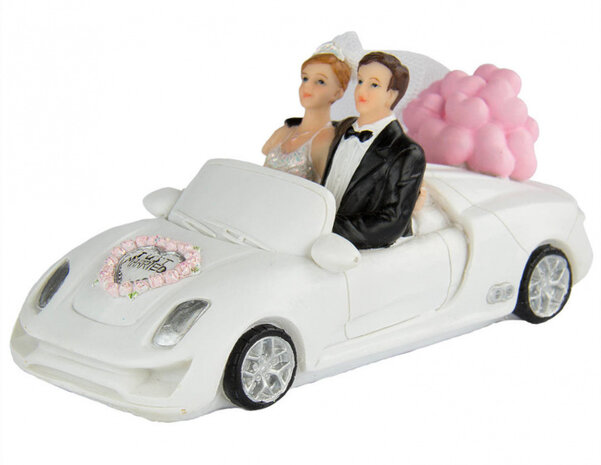 taartdecoratie Trouwfiguur Cabriolet 6 x 14 x 7 cm wit