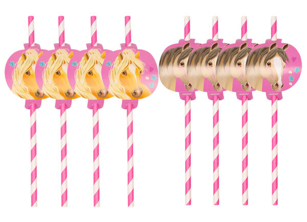 rietjes Pretty Pony junior 23 cm papier roze/wit 8 stuks