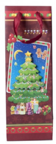 geschenktas kerstboom 12 x 37 cm papier rood