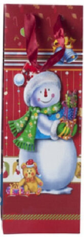 geschenktas sneeuwpop 12 x 37 cm papier rood