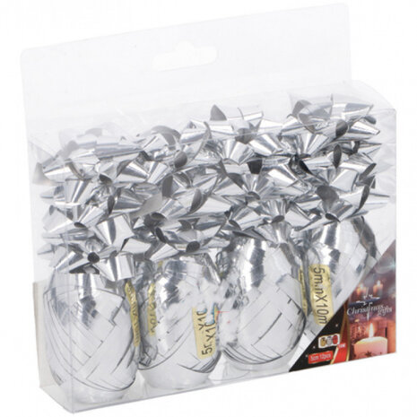 cadeauversiering 40 meter folie zilver 16-delig
