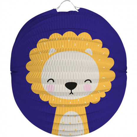 lampion Leeuw junior 22 cm papier donkerblauw/geel