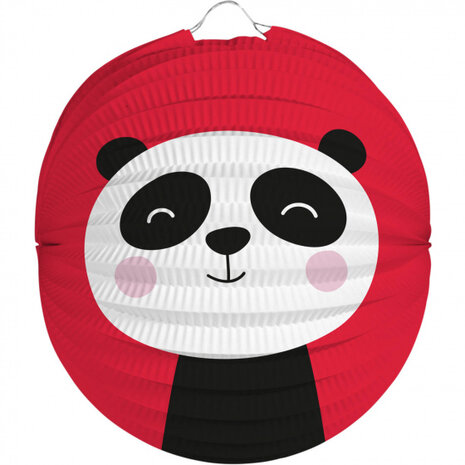 lampion Panda junior 22 cm papier rood/zwart