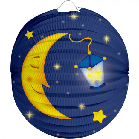 lampion Maan junior 22 cm papier blauw/geel