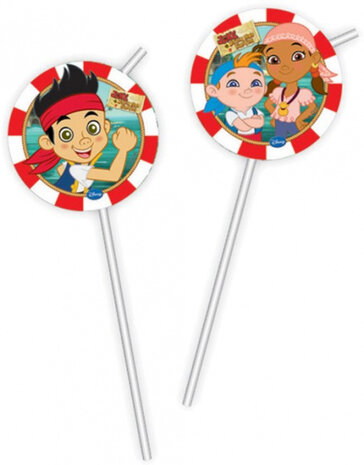 drinkrietjes Captain Jake Medaillon 24 cm wit/rood 6 stuks