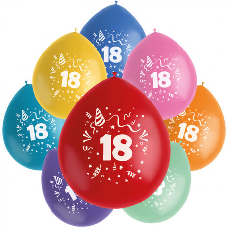 ballonnen Color Pop 18 jaar junior 23 cm latex 8 stuks