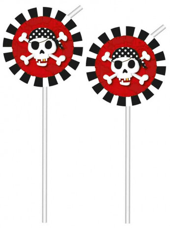 drinkrietjes piraten junior 24 cm wit/zwart/rood 6 stuks