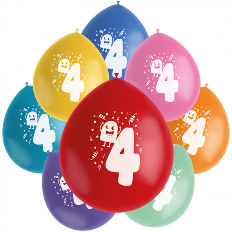 ballonnen Color Pop 4 jaar 23 cm latex 8 stuks