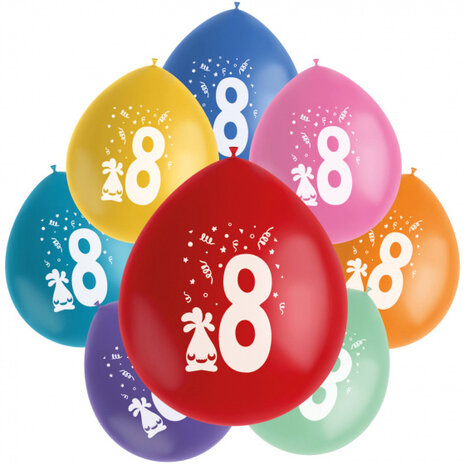 ballonnen Color Pop 8 jaar 23 cm latex 8 stuks