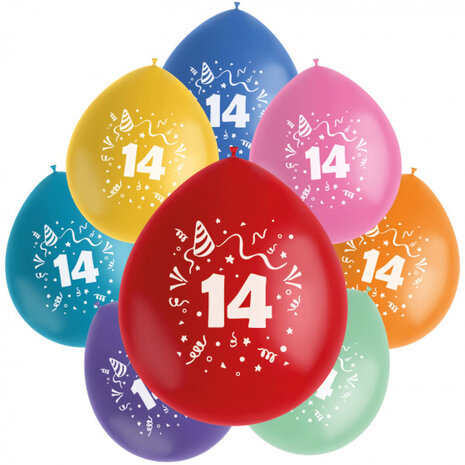ballonnen Color Pop 14 jaar 23 cm latex 8 stuks