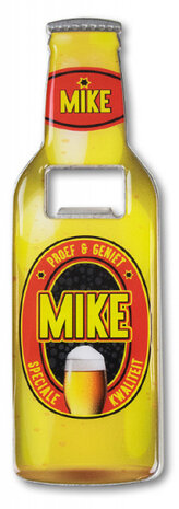 flesopener Mike 8,5 x 6 cm staal geel/oranje