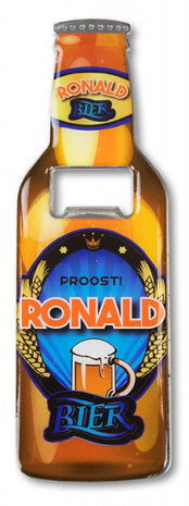 flesopener Ronald 8,5 x 6 cm staal bruin/blauw