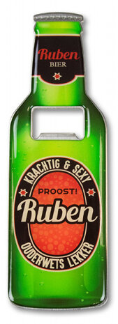 flesopener Ruben 8,5 x 6 cm staal groen/rood