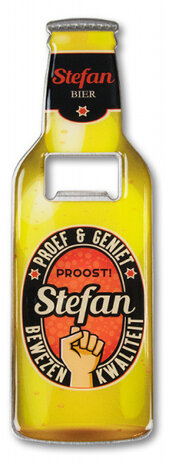 flesopener Stefan 8,5 x 6 cm staal geel/rood