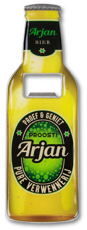 flesopener Arjan 8,5 x 6 cm staal geel/groen