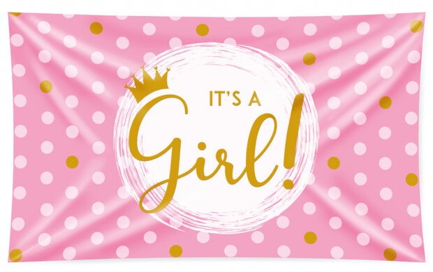 vlag It&#039;s a girl! 90 x 150 cm polyester lichtroze