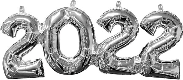 nieuwjaarsballon 2022 folie 53 x 22 cm zilver