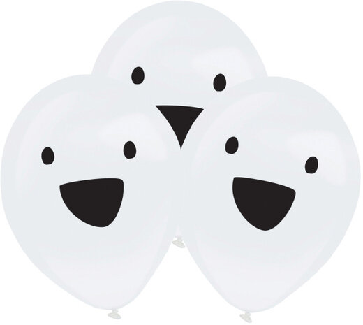 ballonnen Ghost led 27,5 cm latex wit/zwart 4 stuks