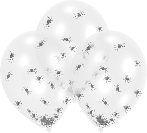 ballonnen Spider 27,5 cm latex transparant/zwart 4 stuks