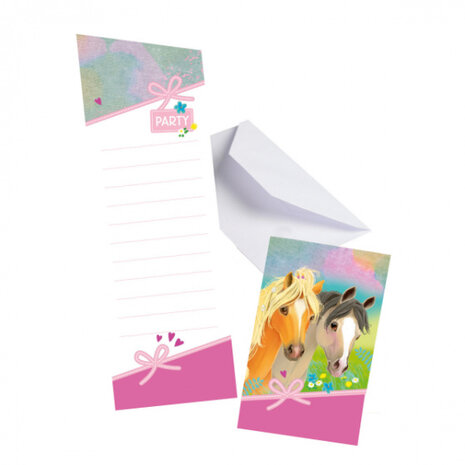 uitnodigingen pony meisje 14,2 x 8 cm roze 8 stuks